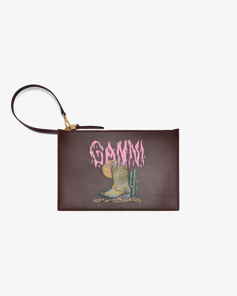 Ganni Flache Bou-Tasche mit Westernstiefel braun Braun