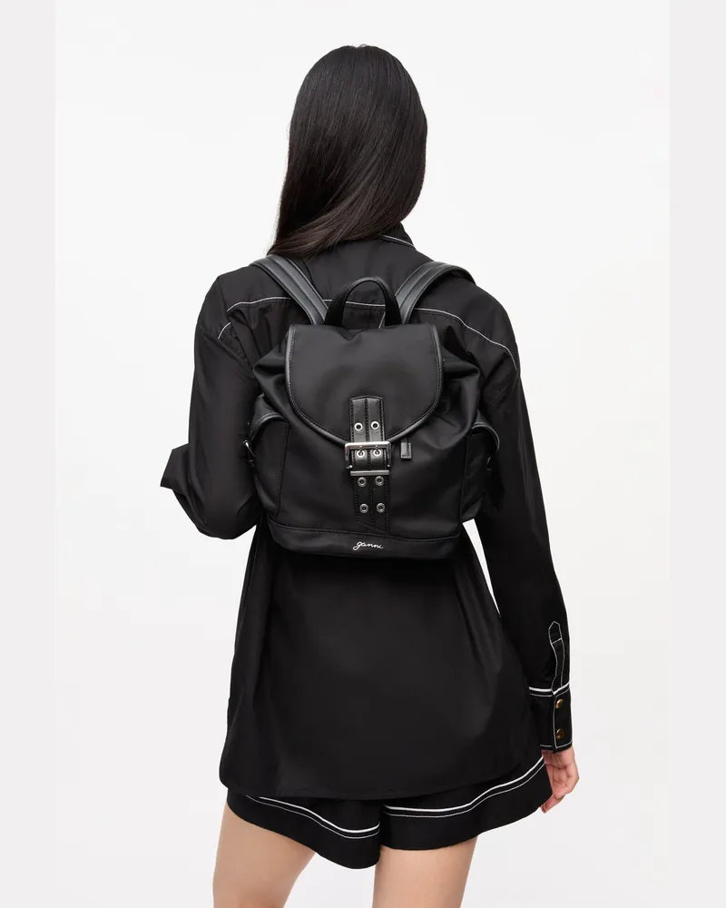 Ganni Schwarzer kleiner Bucky-Rucksack aus Nylon schwarz 