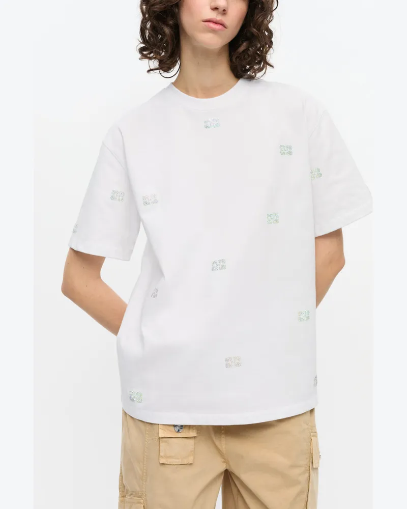 Ganni weiß Weißes Strass-T-Shirt aus schwerer Baumwolle Bio-Baumwolle - Größe Weiß