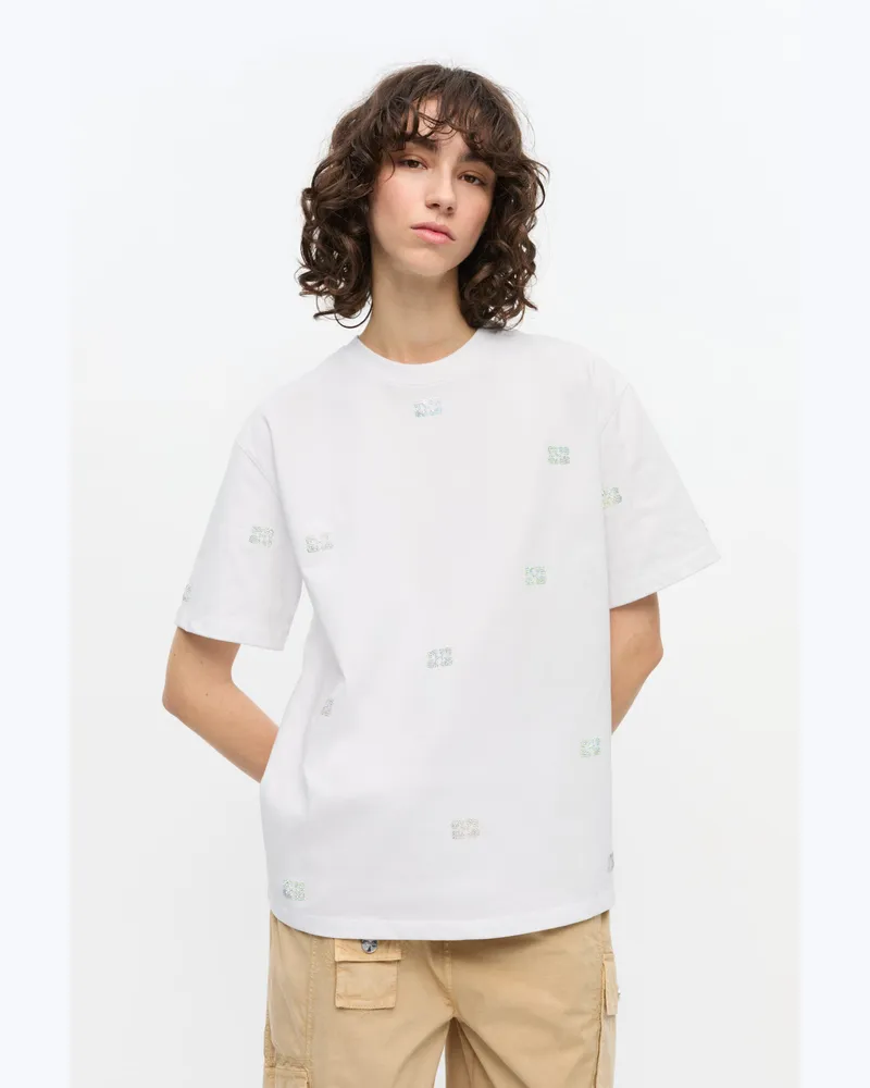 Ganni weiß Weißes Strass-T-Shirt aus schwerer Baumwolle - Größe Weiß