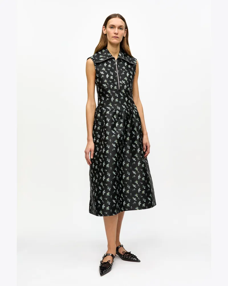 Ganni Schwarzes Midikleid aus geblümtem Jacquard - Größe schwarz Schwarz