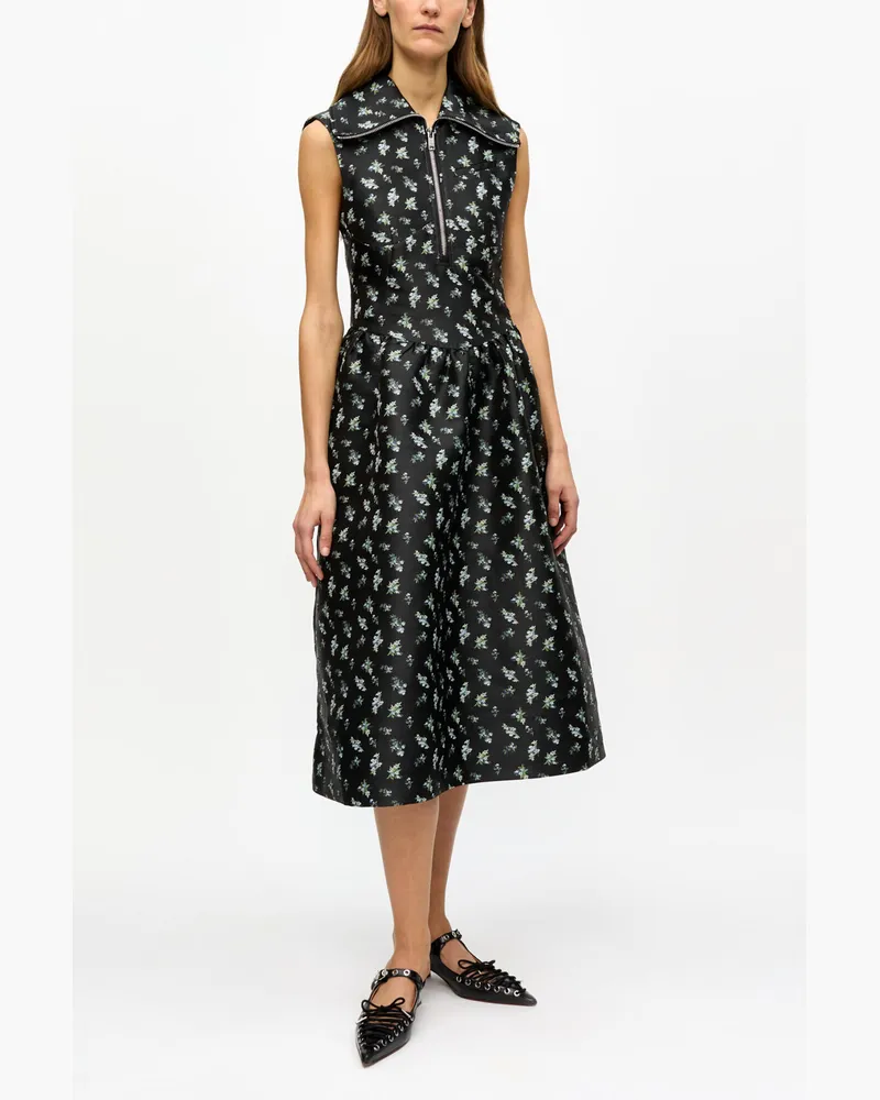 Ganni Schwarzes Midikleid aus geblümtem Jacquard - Größe schwarz Schwarz