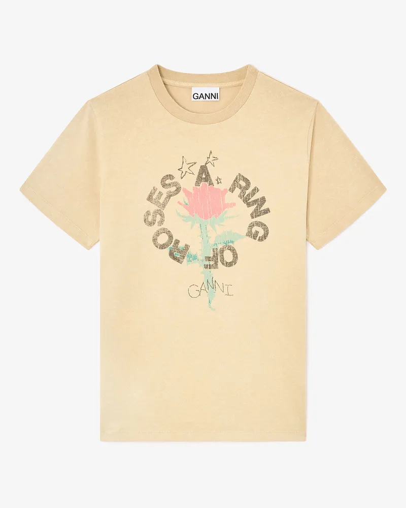 Ganni braun T-Shirt mit Rose Recycelte Baumwolle - Größe Braun