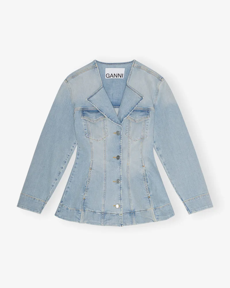Ganni Tint Wash Hellblauer Denim taillierter Blazer Elastan - Größe Tint