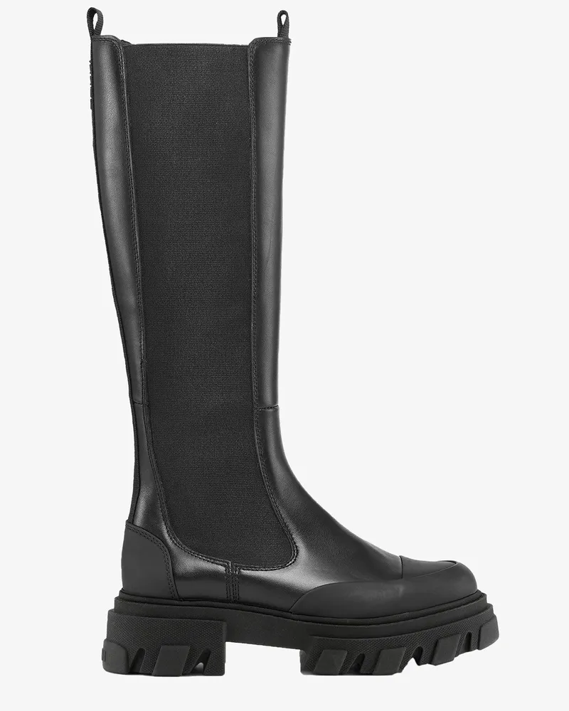 Ganni schwarz Kniehohe Chelsea Boots Leder - Größe Schwarz