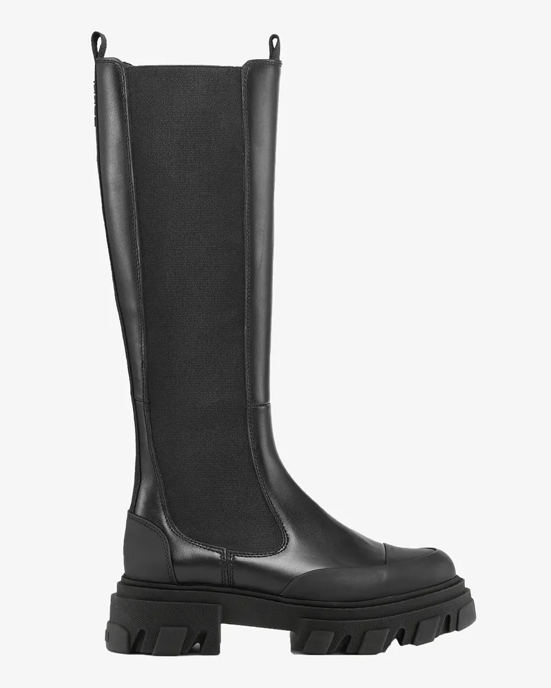Ganni schwarz Kniehohe Chelsea Boots Leder - Größe Schwarz