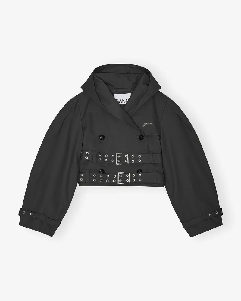 Ganni schwarz Kurze Jacke in aus Bonded-Baumwolle Baumwolle - Größe Schwarz