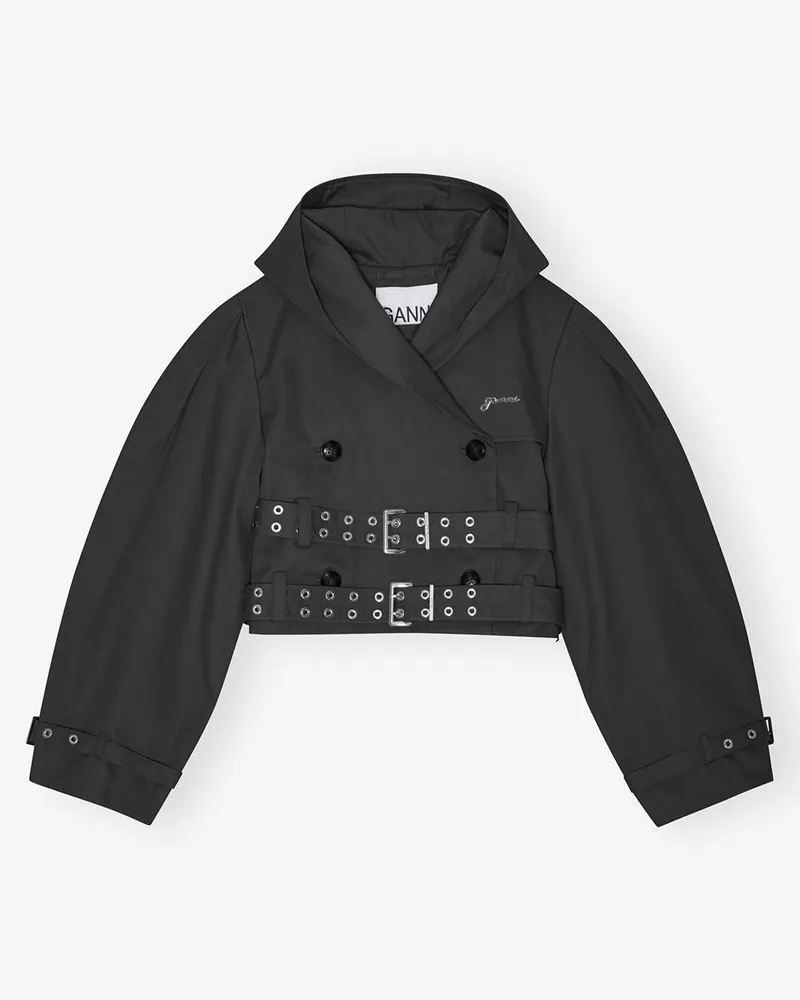 Ganni schwarz Kurze Jacke in aus Bonded-Baumwolle Bio-Baumwolle - Größe Schwarz