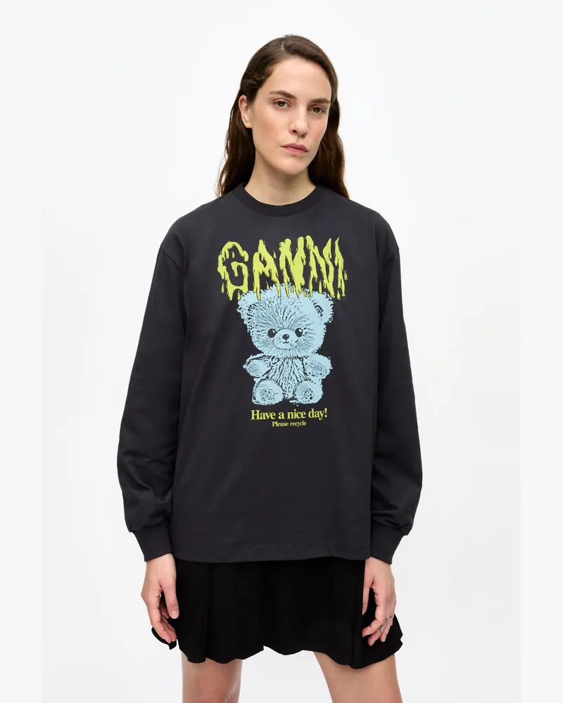 Ganni gemischt Schwarzes Basic-Langarmshirt Teddy aus Baumwolle - Größe Gemischt
