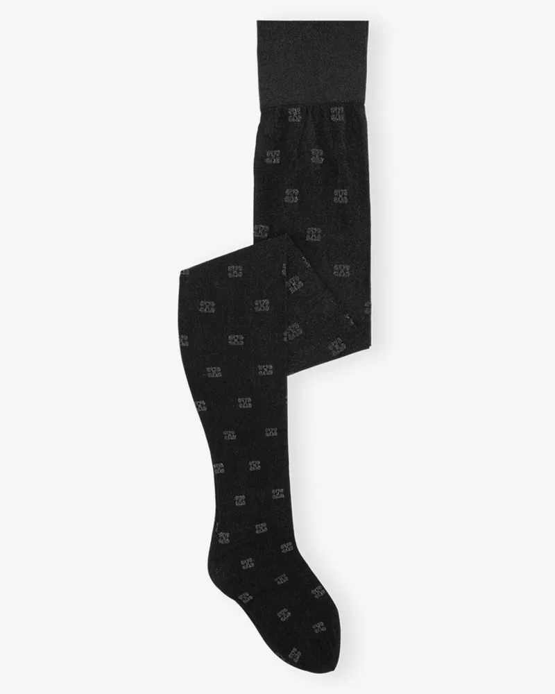 Ganni schwarz Glitter Butterfly Lace Strumpfhose - Größe Schwarz