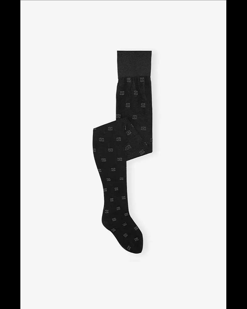 Ganni schwarz Glitter Butterfly Lace Strumpfhose - Größe Schwarz
