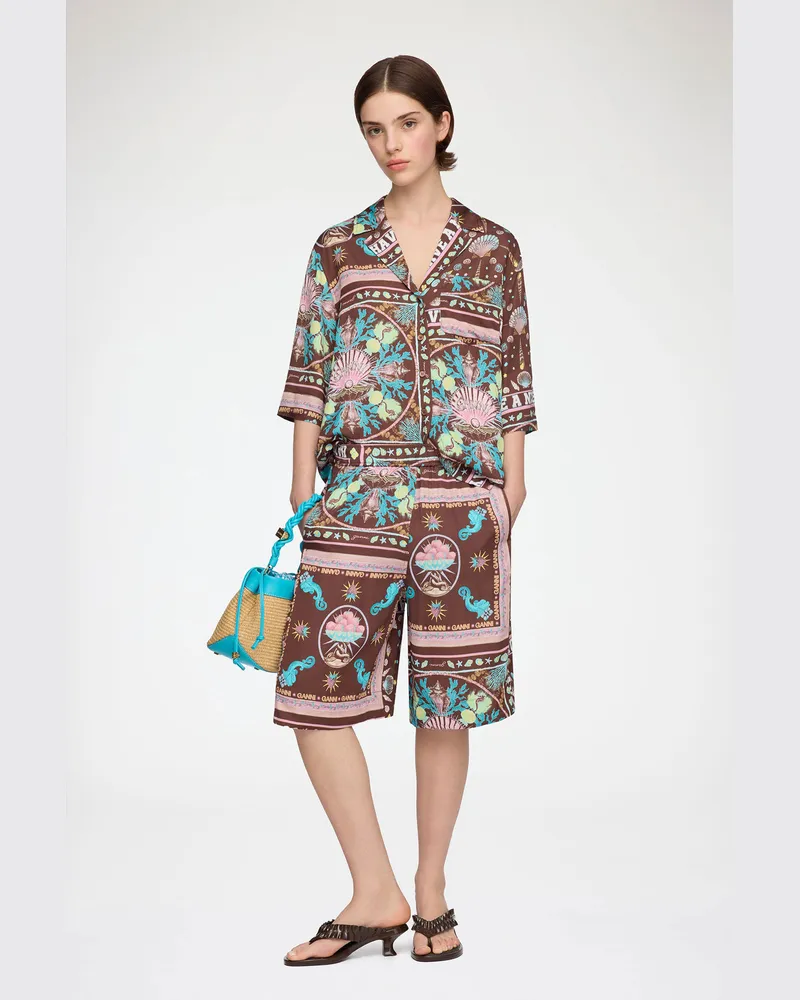 Ganni braun Shorts aus bedrucktem Twill Viskose - Größe Braun