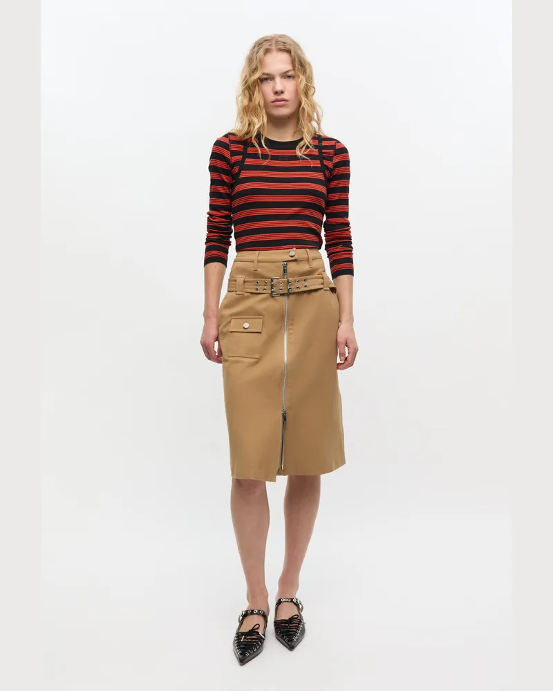 Ganni beige Kamelfarbener Midirock aus Baumwolle Elastan - Größe Beige
