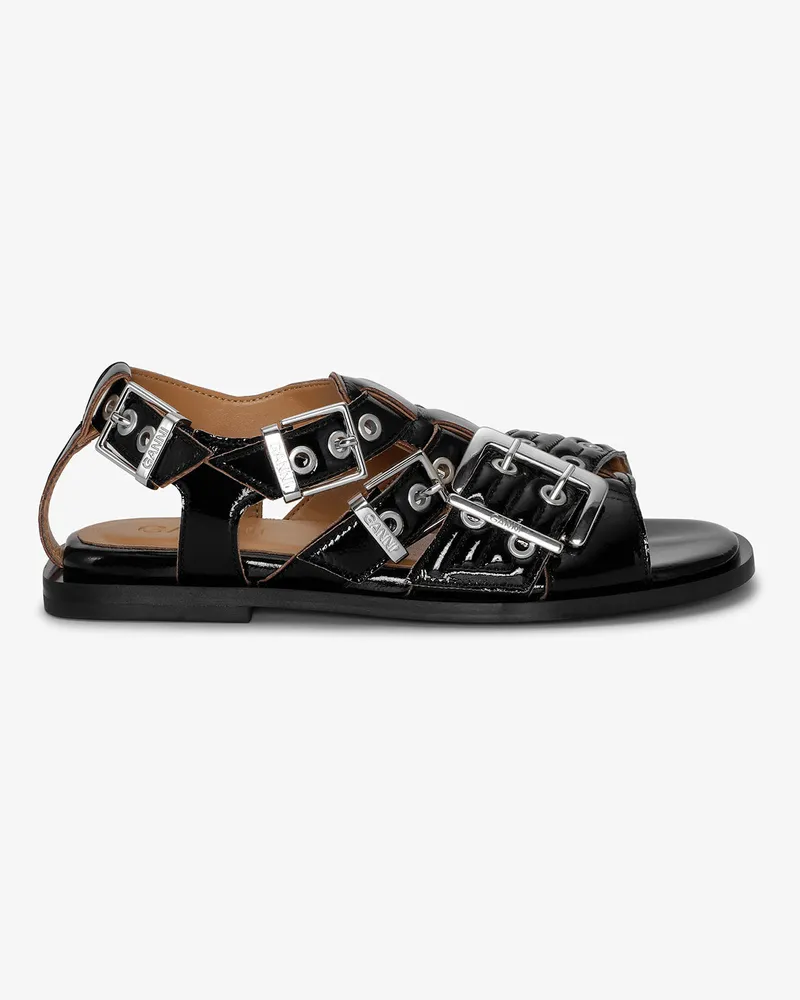 Ganni Schwarze Naplack Schnallen-Sandalen - Größe schwarz Schwarz