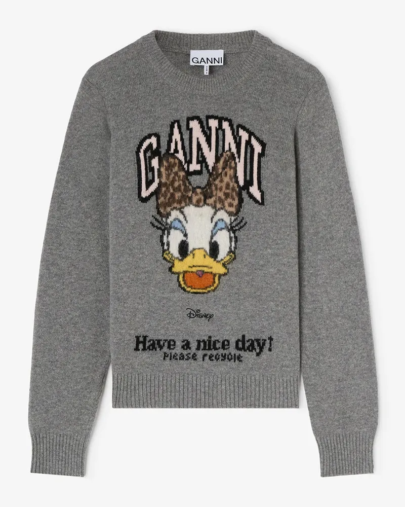 Ganni Wollpullover mit aufgedruckter Daisy-Duck-Grafik grau Grau
