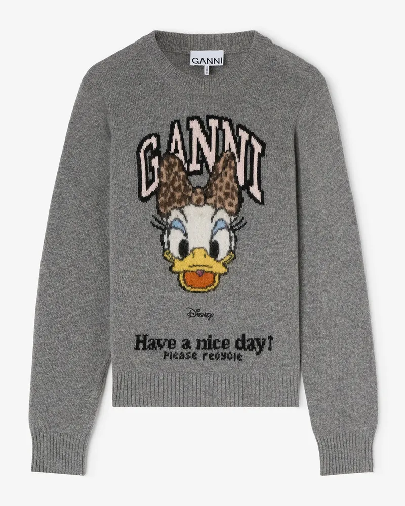 Ganni grau x Disney - Wollpullover mit Daisy-Duck-Grafik - Größe Grau