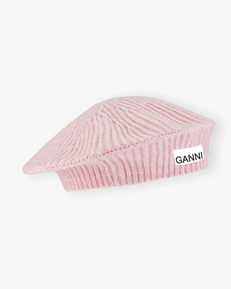 Ganni Wool Rib Knit Baskenmütze lila Lila