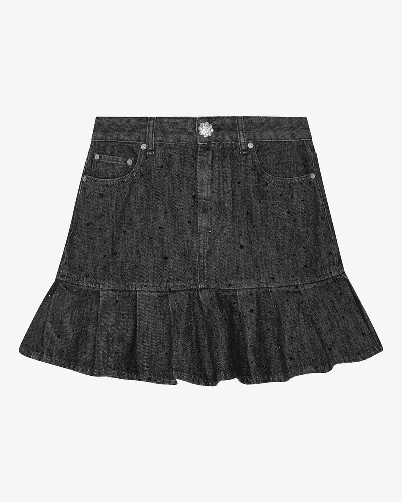 Ganni Washed schwarz/schwarz Glitzer-Denim Plissee-Rock Baumwolle - Größe Washed
