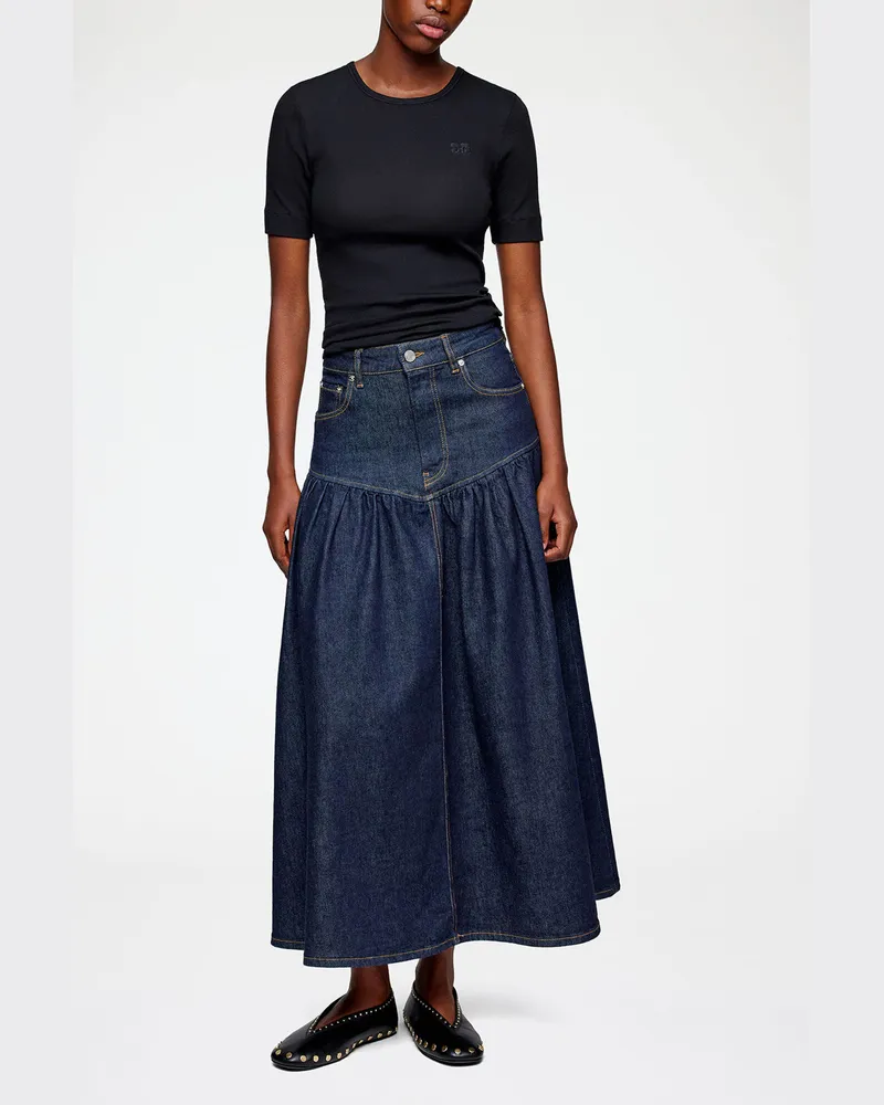 Ganni marineblau Rock aus Stretch-Denim Bio-Baumwolle - Größe Marineblau