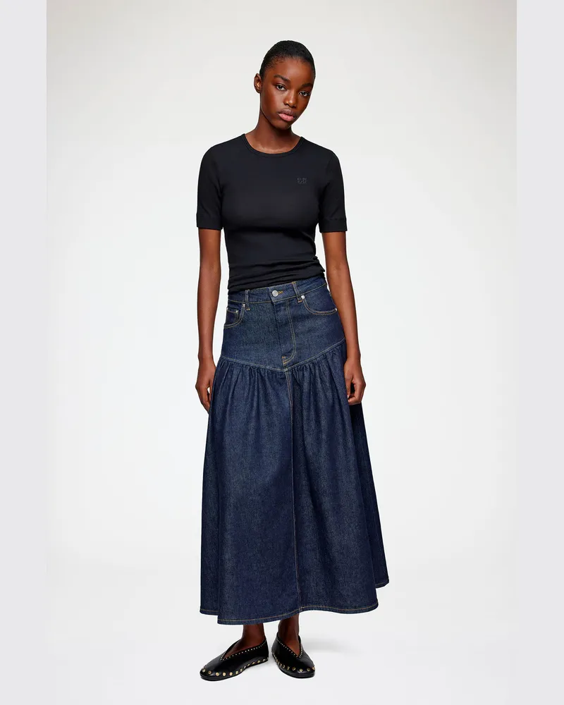 Ganni marineblau Rock aus Stretch-Denim Bio-Baumwolle - Größe Marineblau