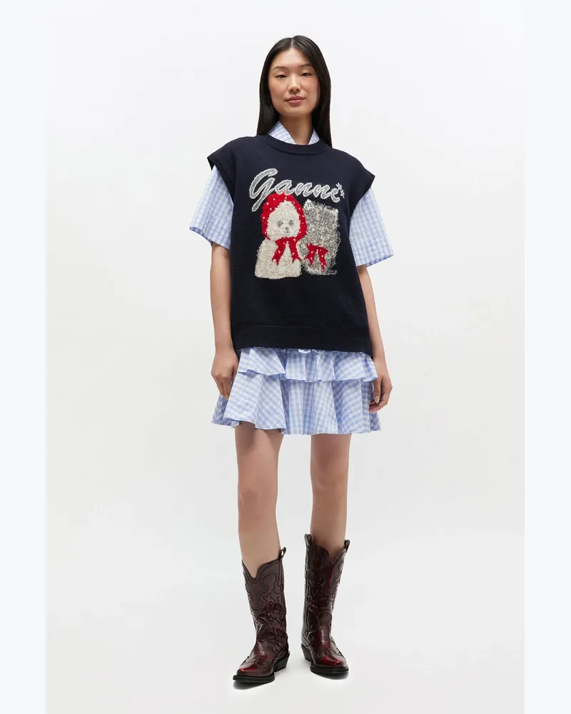 Ganni Schwarze Weste mit Tiergrafik - Größe marineblau Marineblau