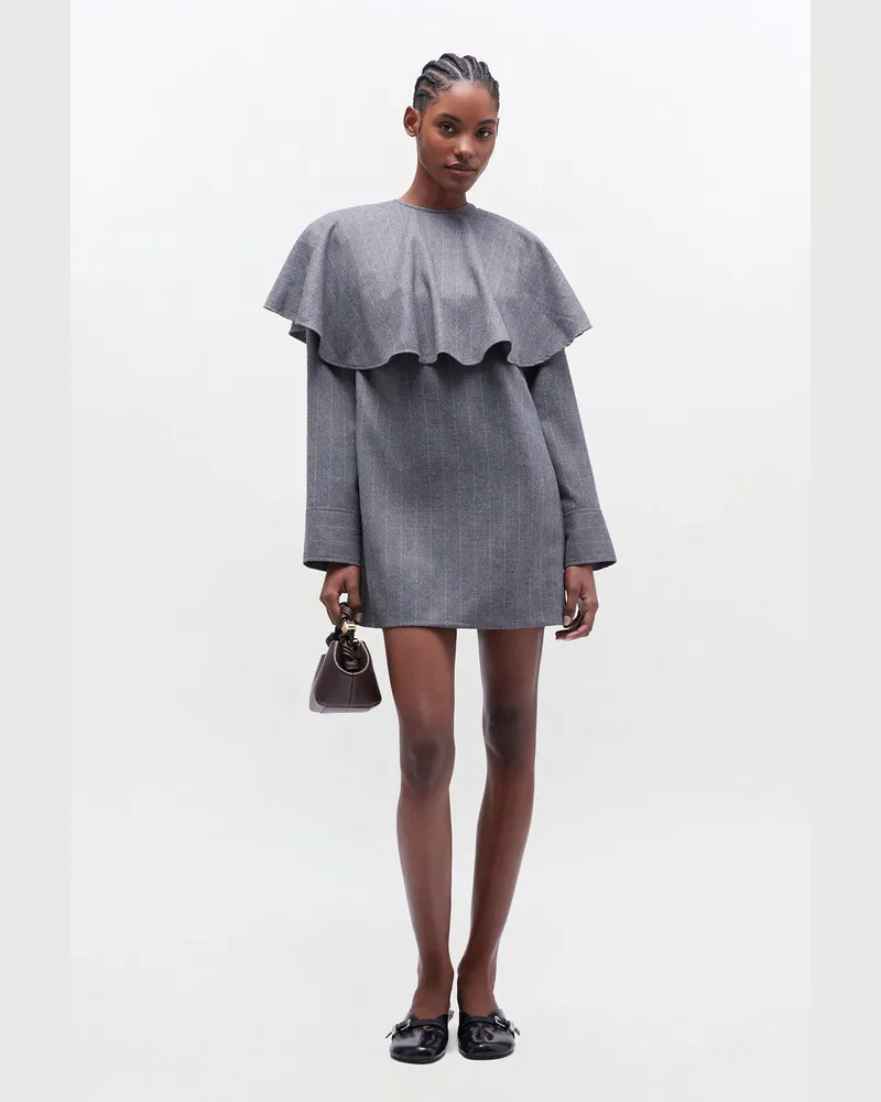 Ganni Graue gestreiftes Kleid mit Rundkragen grau Grau