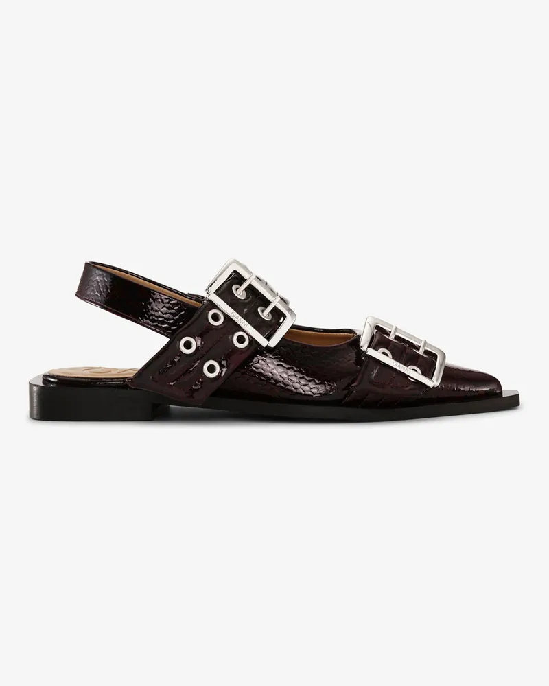 Ganni Feminine Ballerinas mit Schnalle in Schlangenleder-burgunderrot rot Rot