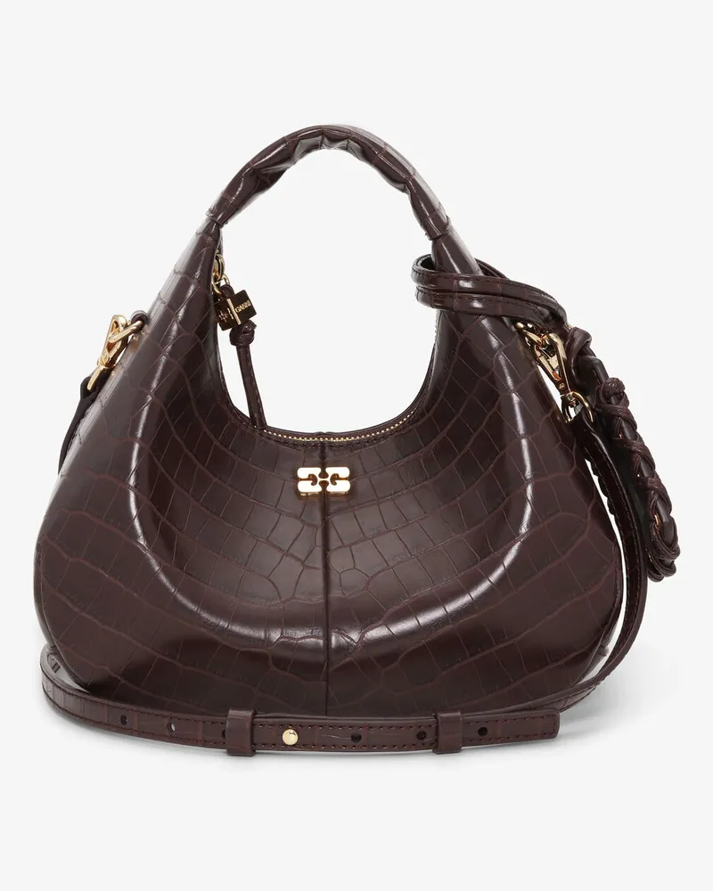 Ganni Braune Mini-Hobo-Tasche in Kroko-Optik braun Braun