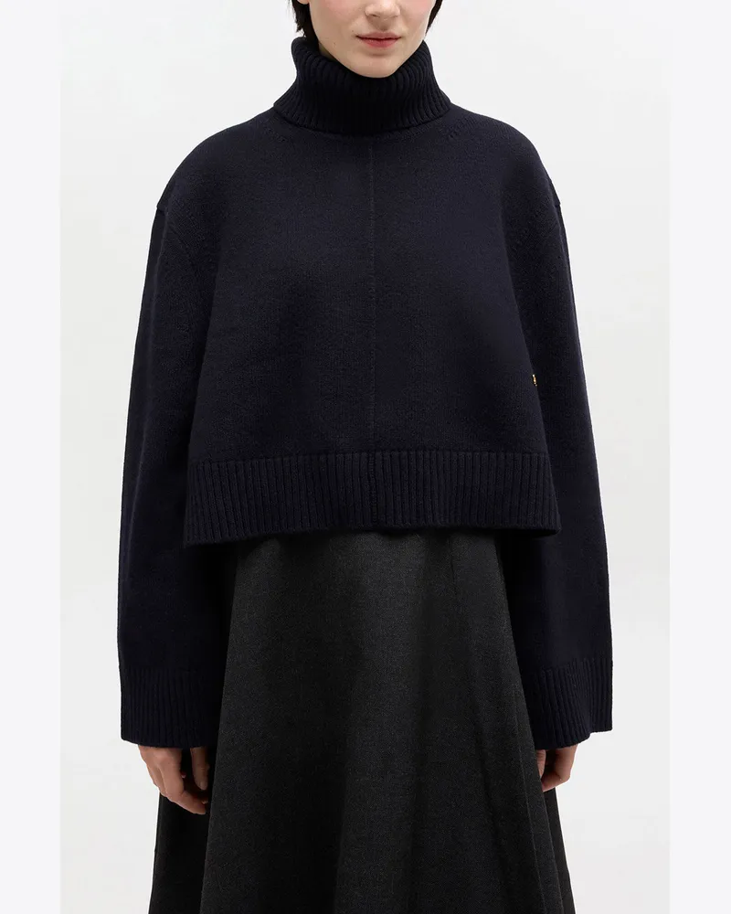 Ganni marineblau Rollkragenpullover aus Wolle - Größe Marineblau