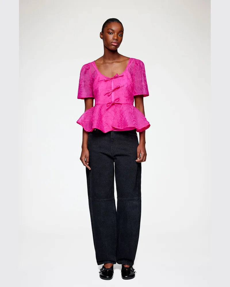 Ganni Peplumbluse aus Shibori-Organza - Größe rosa Rosa