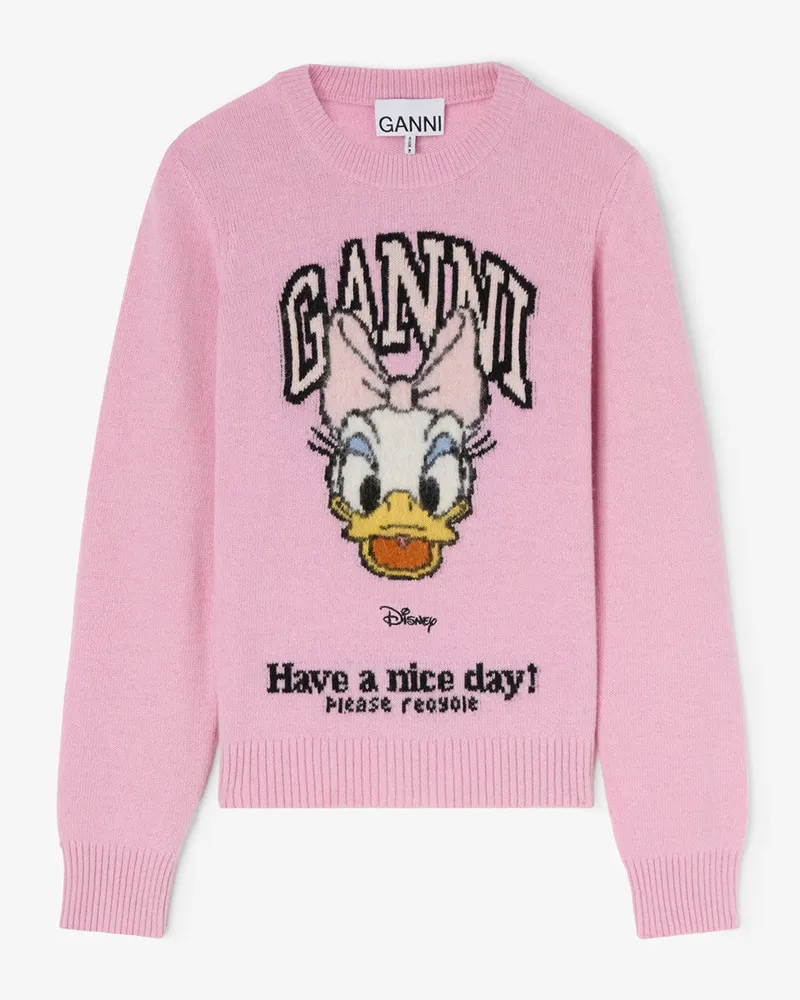 Ganni Wollpullover mit aufgedruckter Daisy-Duck-Grafik rosa Rosa