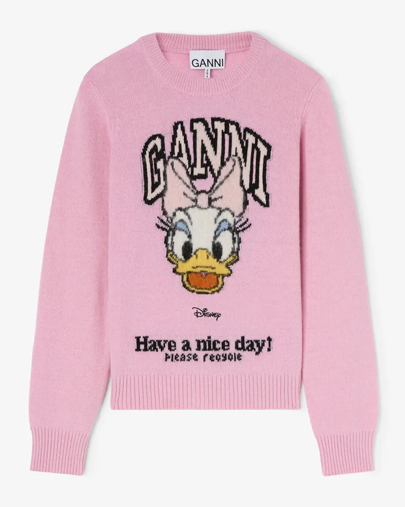 Ganni Wollpullover mit aufgedruckter Daisy-Duck-Grafik rosa Rosa