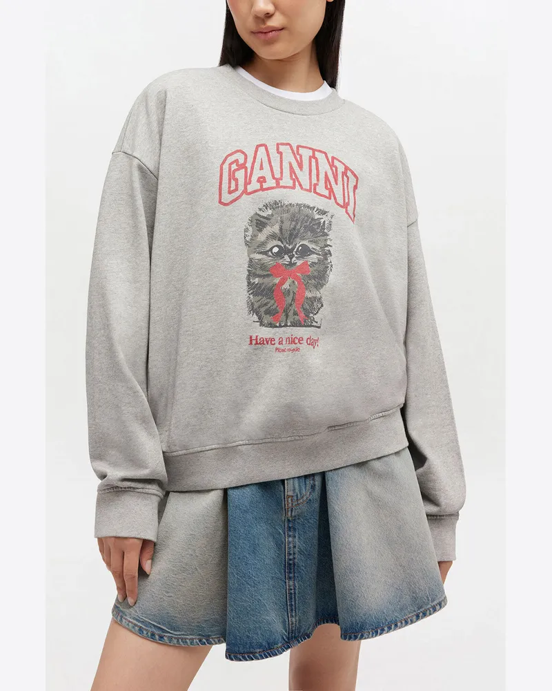 Ganni grau Graues Kätzchen-Sweatshirt Bio-Baumwolle - Größe Grau