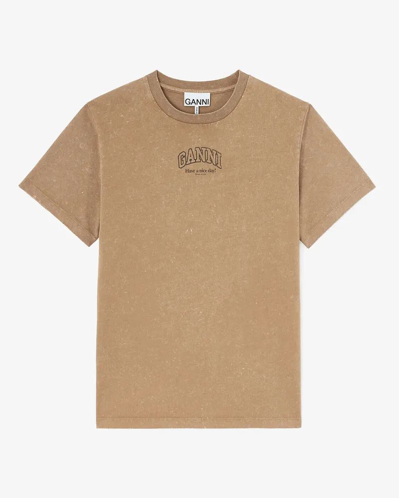 Ganni Coca Mocha Essentials-T-Shirt in verwaschener Optik Bio-Baumwolle - Größe Coca