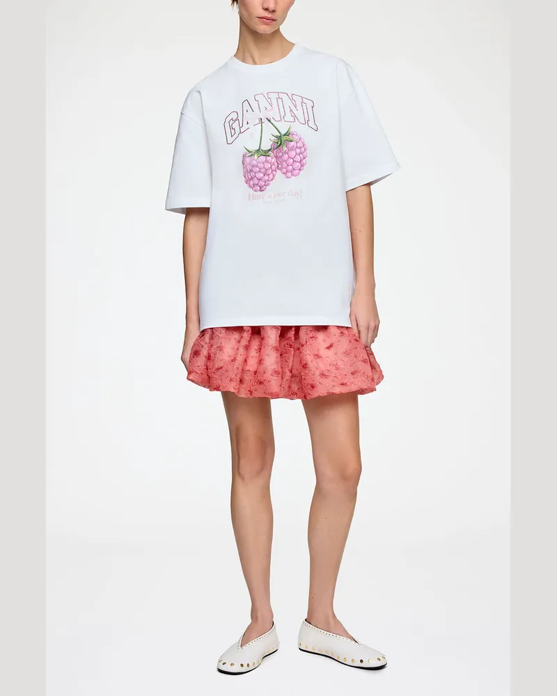 Ganni weiß T-Shirt mit Himbeeren Bio-Baumwolle - Größe Weiß