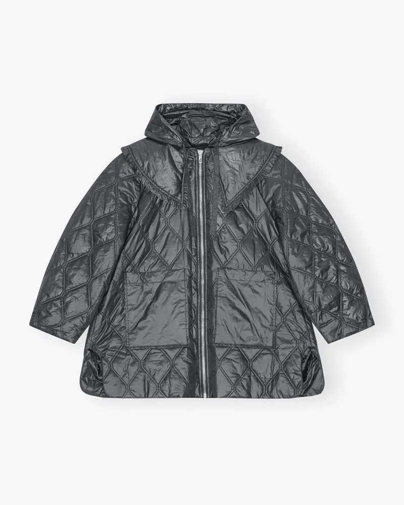 Ganni gemischt schwarz Shiny Quilt Midi Jacke Recycelte Nylon - Größe Gemischt
