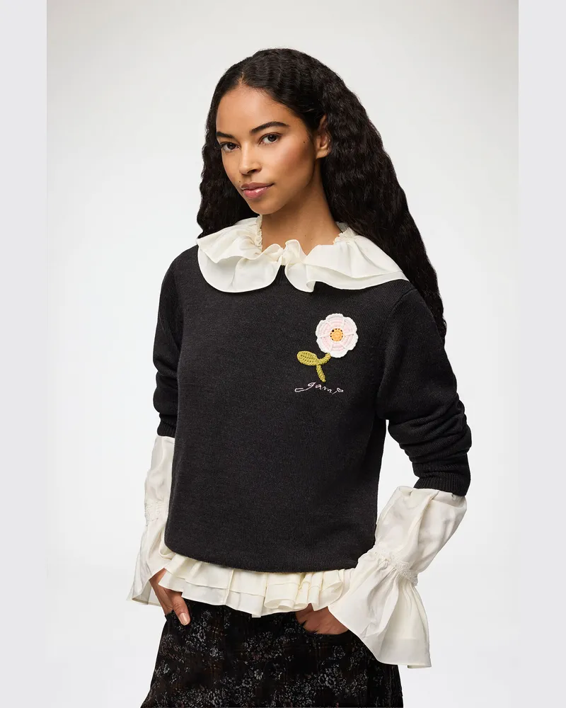 Ganni gemischt Pullover mit Blumen-Häkeldesign Wolle - Größe Gemischt