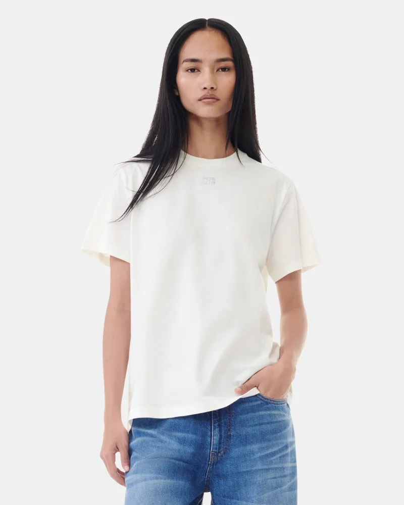 Ganni weiß Basic Jersey Rhinestone Relaxed T-Shirt Bio-Baumwolle - Größe Weiß