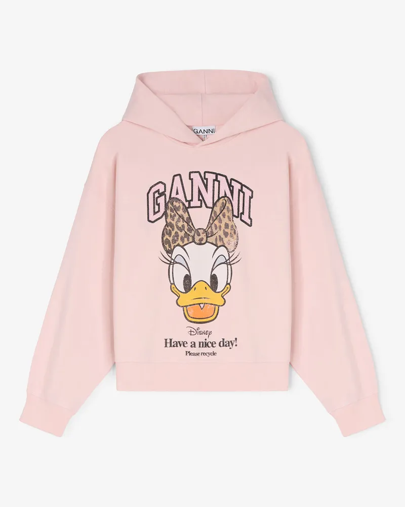 Ganni rosa Kürzer geschnittener Daisy-Duck-Kapuzenpulli in Bio-Baumwolle - Größe Rosa