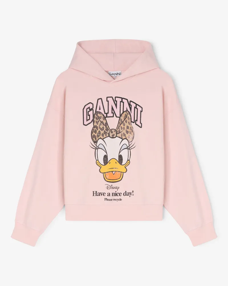 Ganni rosa Kürzer geschnittener Daisy-Duck-Kapuzenpulli in Bio-Baumwolle - Größe Rosa