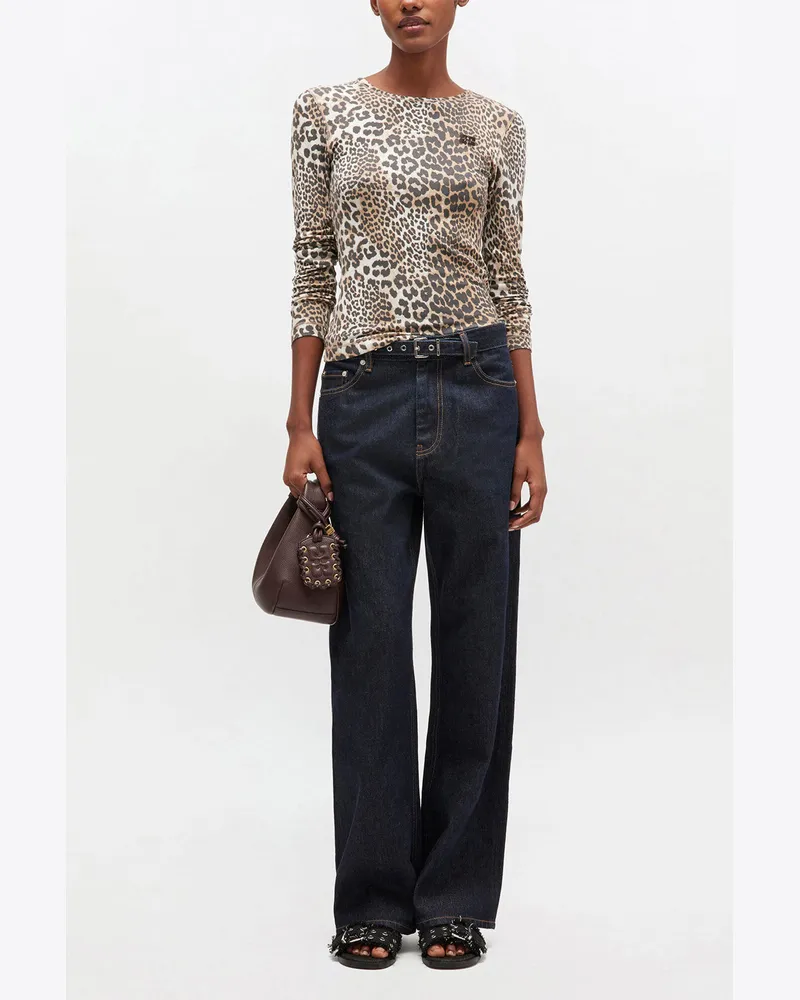 Ganni gemischt Ripp-Langarmshirt mit Leopardenmuster Bio-Baumwolle - Größe Gemischt