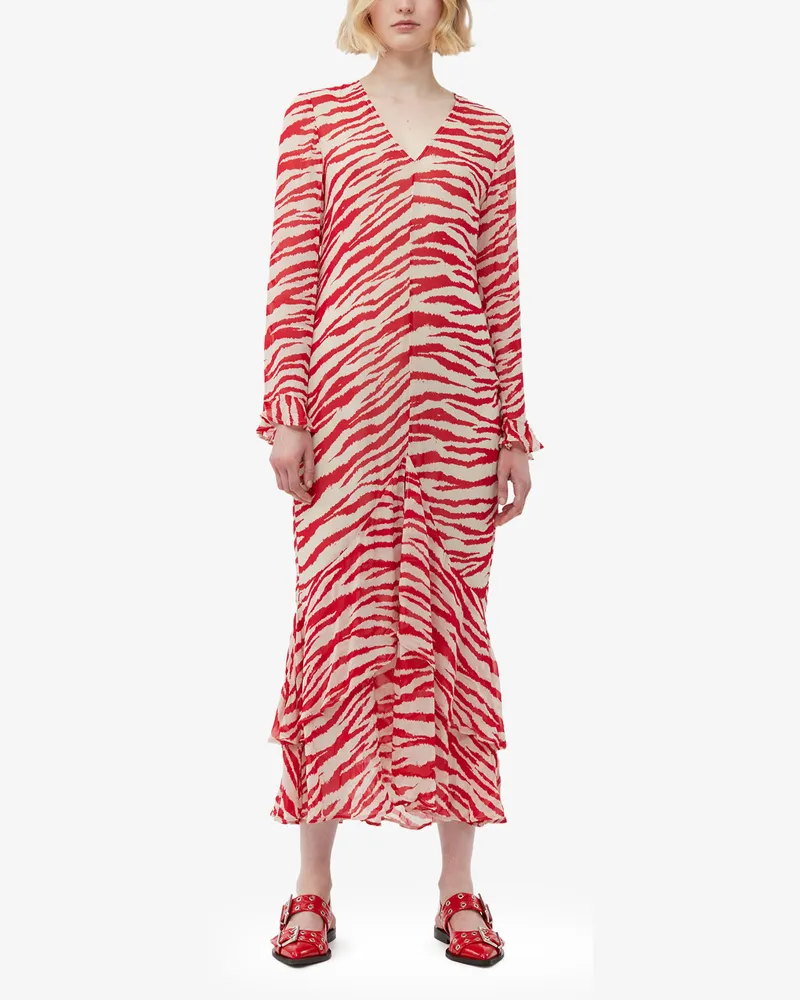 Ganni rot Maxikleid aus leichtem Georgette mit Print Viskose - Größe Rot