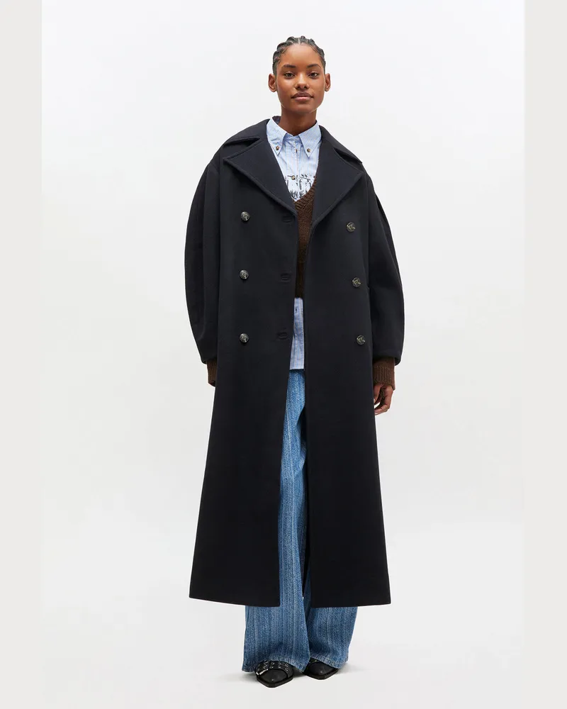 Ganni Dunkelblaue Oversize Cabanjacke aus Wolle marineblau Marineblau