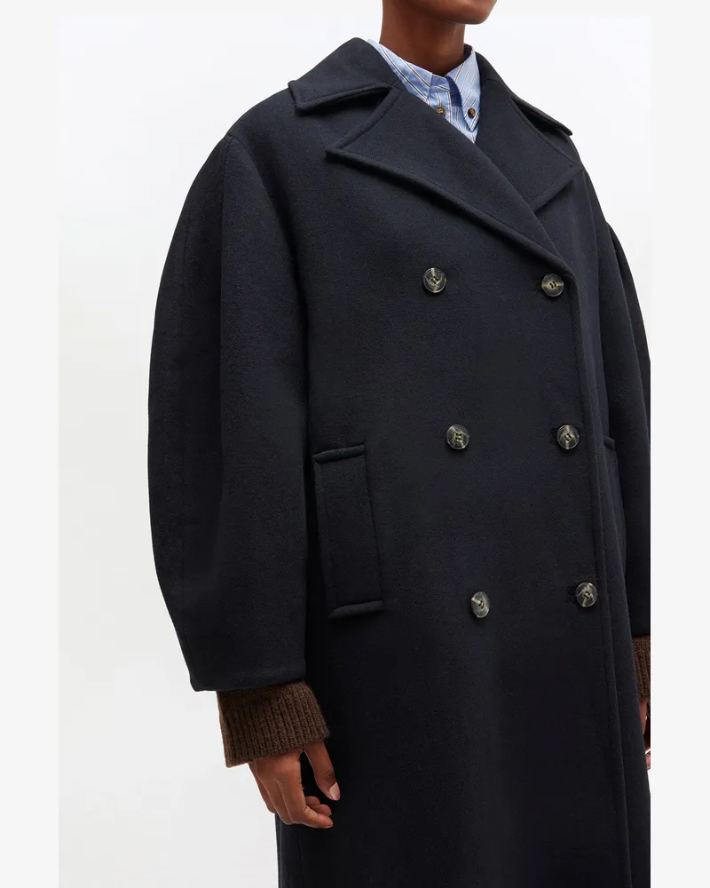 Ganni Dunkelblauer, langer Oversize-Peacoat aus Wolle marineblau Marineblau