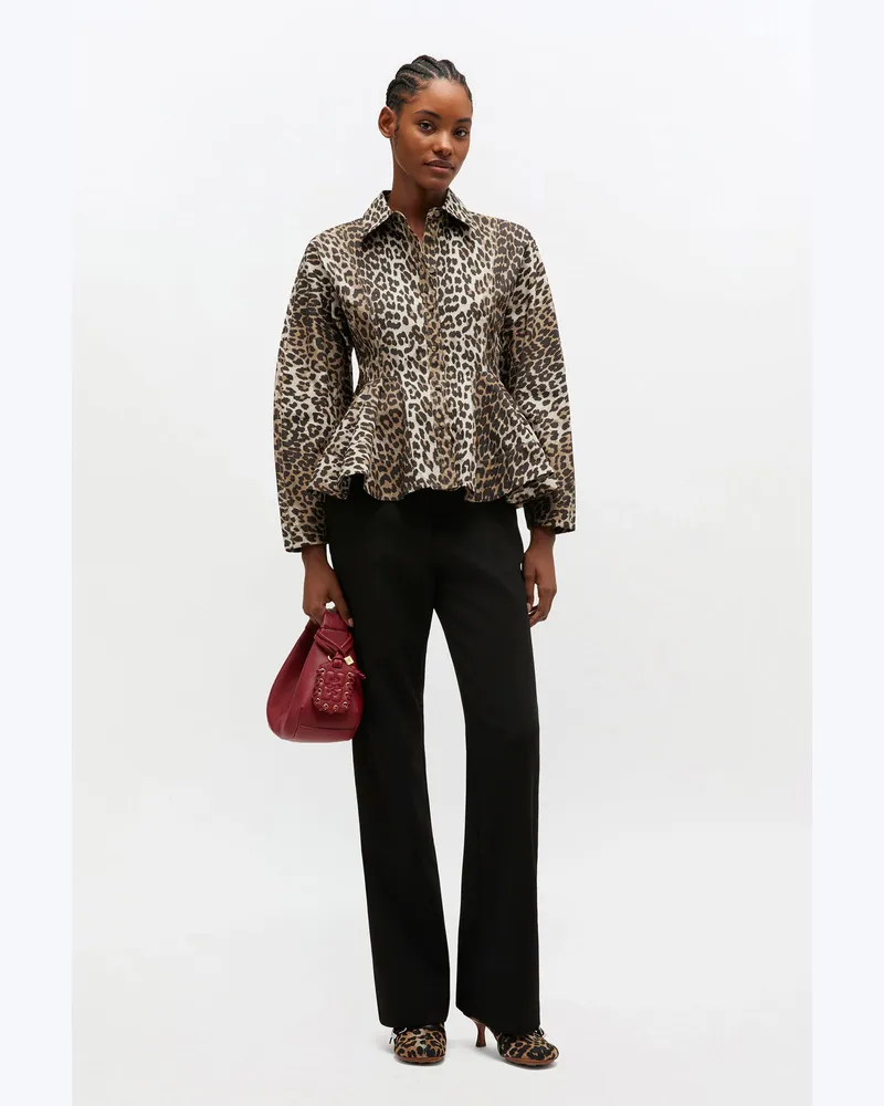 Ganni Almond Milk Leopardenhemd mit Peplum - Größe Almond