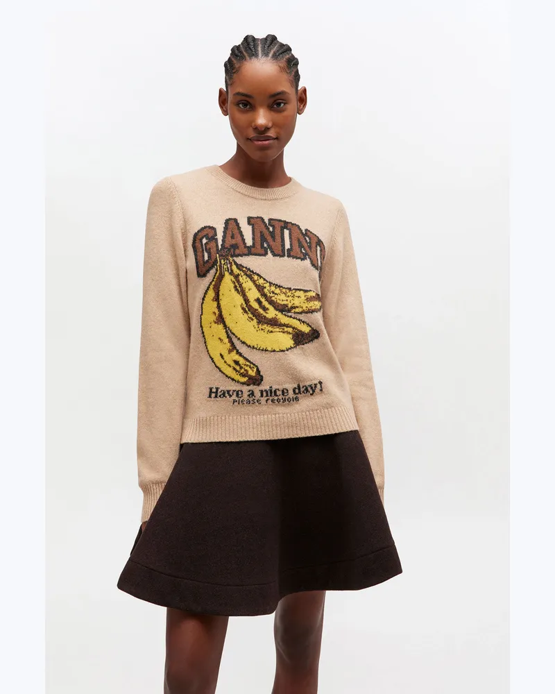 Ganni braun Wollpullover mit Grafik - Größe Braun