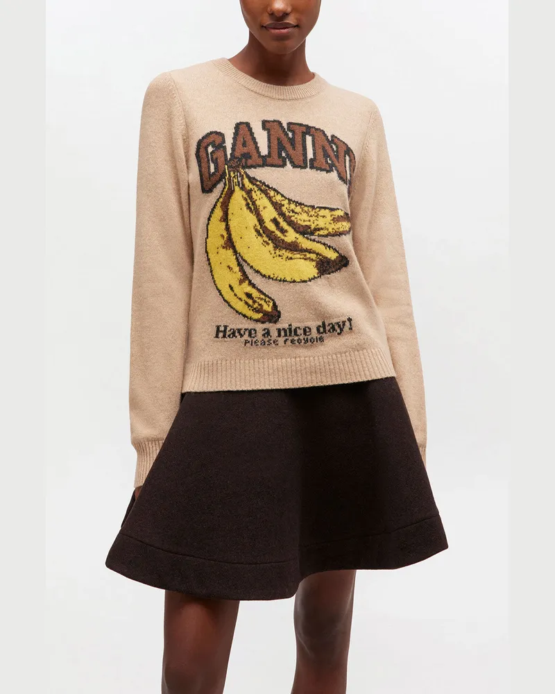 Ganni Wollpullover mit Grafik braun Braun
