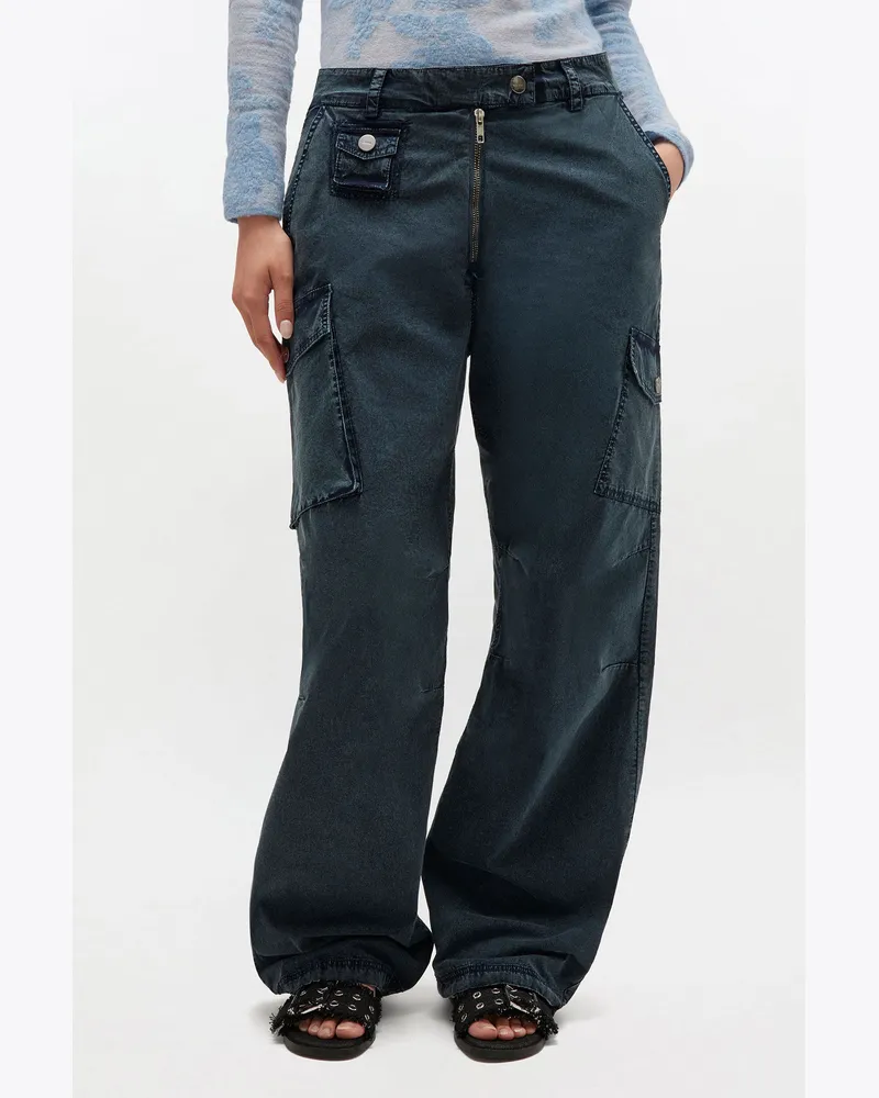 Ganni marineblau Hose aus gewaschenem Twill in Dunkelblau Bio-Baumwolle - Größe Marineblau