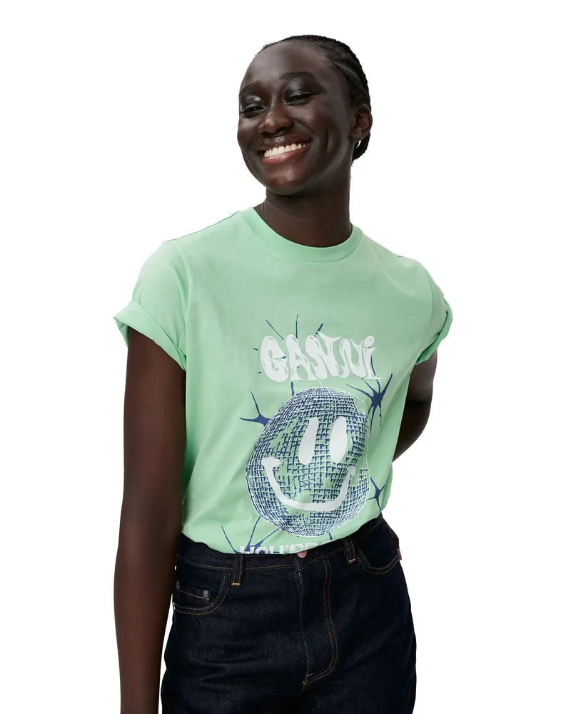 Ganni grün Lässiges Smiley-T-Shirt Bio-Baumwolle - Größe Grün