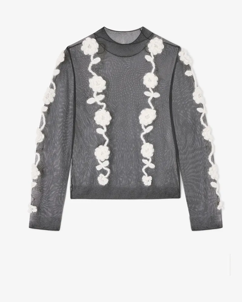 Ganni Schwarzer Rollkragenpullover mit gehäkelten Blumen - Größe schwarz Schwarz